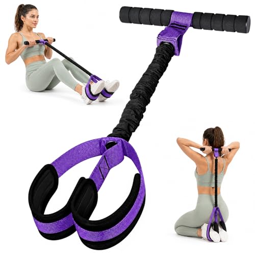 Rojvvec Pedal Resistance Bands with Handle 55LBS, Fitness&Workout Equipment | Upgraded TPR Tube and Soft Foam Fabric Foot Pedal, Exercise Bands Set, Sit Up Equipment for Stretching Training for Home Gym - color: Purple-Black