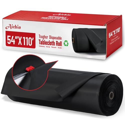 Plastic Table Cloth, 110 Ft x 54 In Plastic Table Cloth Disposable Roll | Black Tablecloths Roll PEVA Material, Waterproof with Cutter, Disposable Table Cover Roll Ideal for Banquets, Festival, Party - color: Black, size: 1320" x 54" (Rectangular)
