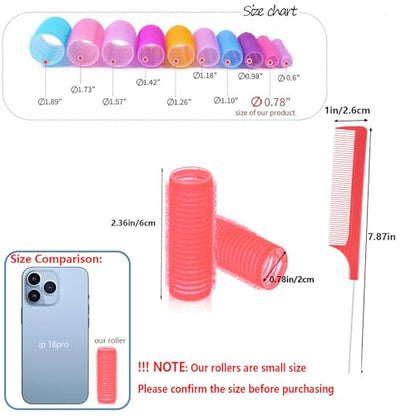 ZMD 18Pcs Self Grip Small Hair Curlers Rollers, Plastic Hair Curlers Heatless Salon Hairdressing Curlers DIY Curly Hair Accessories for Women Girls Short Thin Fine Hair (0.8 x 2.4 Inch) - color: Red