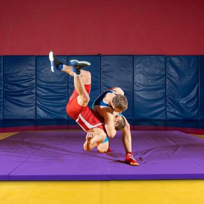 BalanceFrom 10x4 Feet 4-Panel Folding Gymnastics Mat – 2-Inch Thick Pad with Vinyl Surface and Carrying Handles for Tumbling, Yoga, Pilates, Home Workouts, and Martial Arts - color: Purple