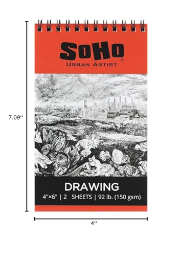 SoHo Urban Artist Softcover Drawing Pad - 4"x6" - 92 lbs/150gsm, Mixed Media, 24 Dual-Sided Sheets, Acid-Free, Wire-Bound, Micro-Perforated, Repeated Erasing & Reworking - size: 4"x6"