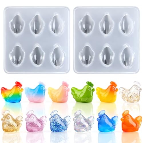 2 Pcs Mini Cute Chicken Figurines Silicone Mold | Micro Dollhouse Animal Epoxy Casting Mold Realistic Shapes for DIY Resin Art Fairy Garden Miniatures Landscape Crafts Decor - color: 2 Pcs Chicken White