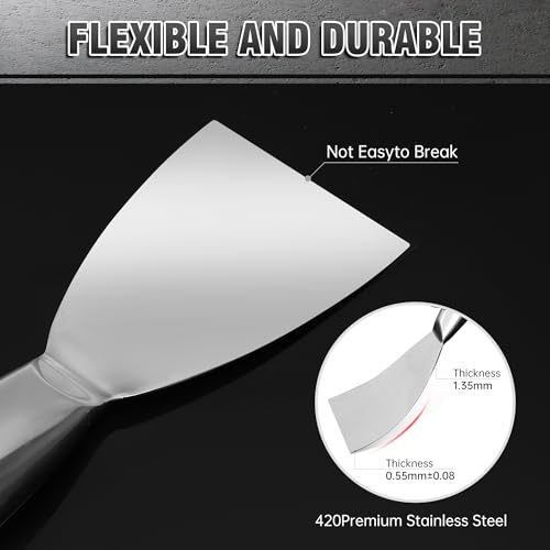Fishark Putty Knife Set, 2" 3" 4" 6" 8" All-Stainless Steel Scraper, 5Pcs | Spackle Knife, Flexible Blade, Easy Clean, for Drywall Repair, Removing Wallpaper, Mud, Applying Plaster & DIY projects - color: 2" 3" 4" 6" 8"