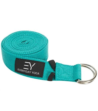 Everyday Yoga Strap with Metal D-Ring Athletic Stretching, 6ft/8ft/10ft | Durable Stretching Strap, Flexibility Training, Exercise & Fitness For Yoga, Pilates, Physical Therapy, Gym, Unisex-Adult - color: Aqua, size: 10 Foot