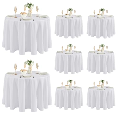 Fitable 8 Pack White Round Tablecloths 120 Inch for 48"-96" Tables | Stain & Wrinkle Resistant, Washable Polyester Cloth Covers for Wedding Party Dining Banquet Event Catering Reception - color: White, size: 120 in Round, 8 Pack
