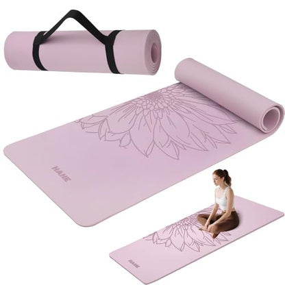 HAHE Yoga Mat Thick (8MM,1/3"), Eco-Friendly POE Non Slip Yoga Mat, High Rebound & Shock Absorption, Anti-Tear & Sweat-Resistant for Yoga, Fitness, Home, Workouts, Large Pilates Mats 72"x24" with Carrying Strap - color: Taro Purple