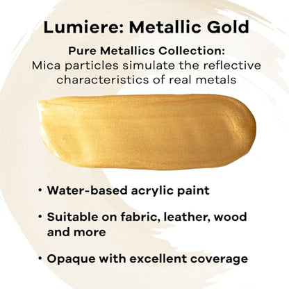 Jacquard Lumiere 2.25oz Fabric Paint Metallic Gold - Metallic Paint for Fabric, Leather, Canvas, Paper and Wood - Light-bodied Metallic Acrylic Paint - Lightfast & Vibrant Metallic Acrylic Paints - color: Metallic Gold, size: 2.25 Fl Oz (Pack of 1)