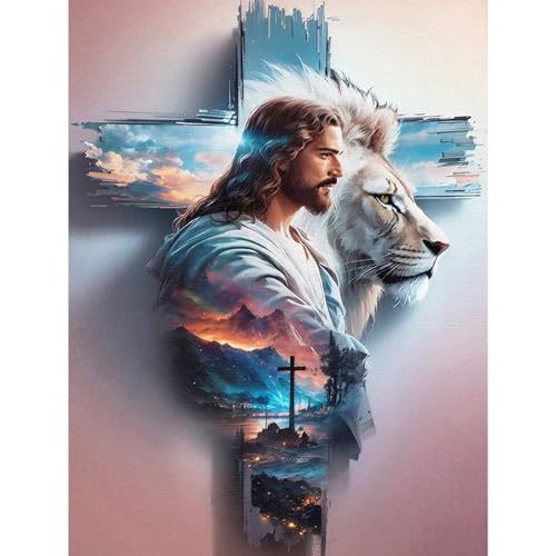 Jesus Diamond Art Kits for Adults,Cross Christ Diamond Painting Wall Decor | Diamond Art Kit for Beginners, 5D DIY Full Drill Diamond Painting Gem Art, Home Wall Art Gifts(12x16 inch) - color: DP03929