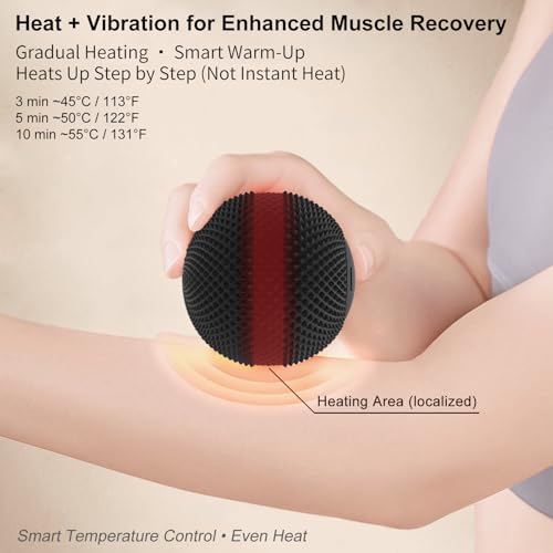 Vibrating Massage Ball with Heat, 7 Modes, Memory, Myofascial Release, Deep Tissue Muscle Recovery Ball for Trigger Point Massage - Foot, Neck, Leg, Back & Hip Flexor Release Tool (Black) - color: Black