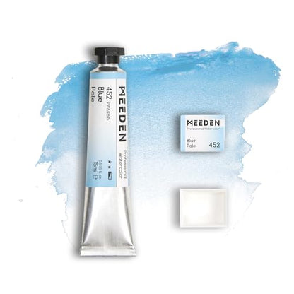 MEEDEN Professional Artist Watercolor Paint: Blue Pale - 15ml/0.5oz | Water Color Tube, Semi-Moist Pigment Half Pan and Empty Matching Half Pan for Artists Pros - color: Blue Pale