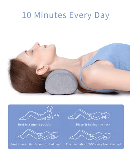 Bespilow Small Neck Roll Pillow for Sleeping, Neck Pillows for Pain Relief - color: 1 Pillow +1 Pillowcase (Grey)