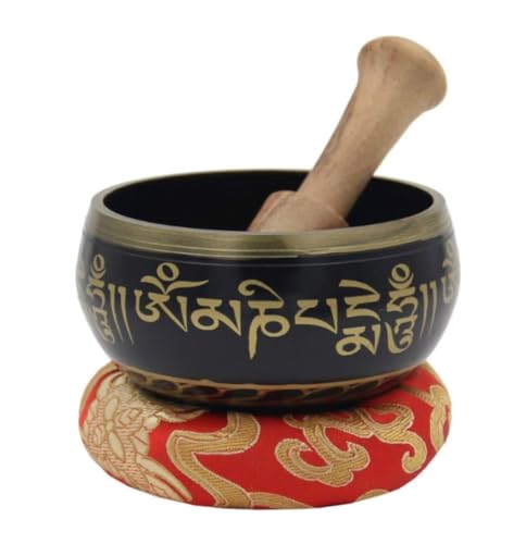 DharmaObjects Tibetan Meditation Om Mani Padme Hum Peace Singing Bowl With Mallet - color: Black, size: Small