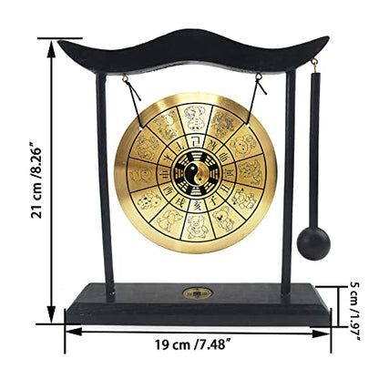 Hooshing Brass Gong Desktop Zen Art Feng Shui Decor, Gossipy Zodiac Signs - style: Chinese Zodiac
