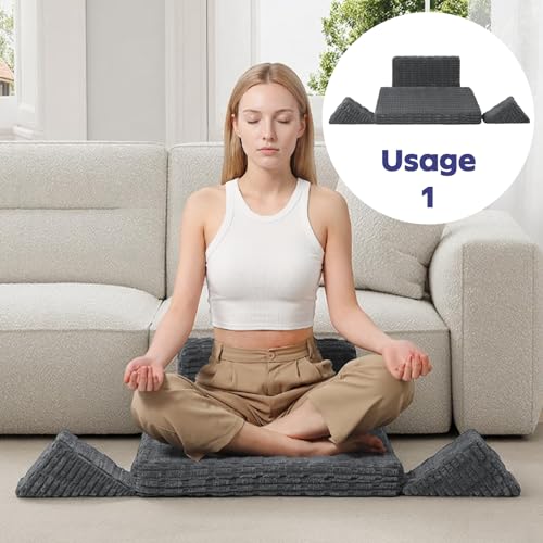 Meditation Cushion, Meditation Mat with Knee Support, Grey | Washable Meditation Pillow for Sitting on Floor, Yoga Pillow with 2 Knee Cushions for Comfortable Sitting, 24x24in - color: Classic Grey, size: 24X24X2 Inch
