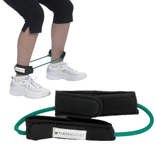 THERABAND Resistance Tubes, 12" Padded Cuffs, Green, Heavy, Level 3 | Professional TheraBand elastic resistance for exercise, physical therapy and at-home workouts - color: Level 3 / Heavy - Green