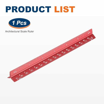 HARFINGTON Architectural Scale Ruler, 7 Inch Standard Aluminum Alloy Architect Triangular Small Scale Laser-Etched Blueprint Drafting Ruler for Architects Engineers, Red - color: Red, size: 7 Inch