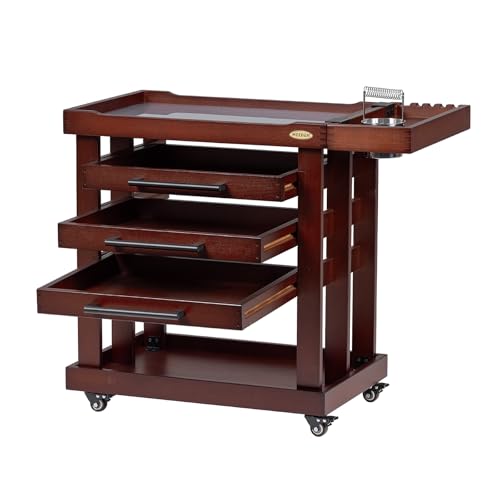 MEEDEN Art Supplies Storage Cart: 5-Tier Utility Rolling Cart | Solid Beech Wood Craft Orgnizer Trolley Cart with 3 Drawers on 4 Wheels - Dark Walnut - color: Dark Walnut, size: Standard