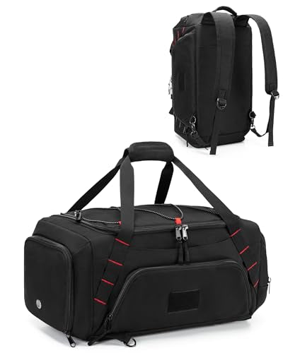 Smasrob 26L Gym Duffle Bag with Backpack Straps & Shoe Compartment | with and Wet Pocket, Small Duffle Bag for Travel and Sports, Black