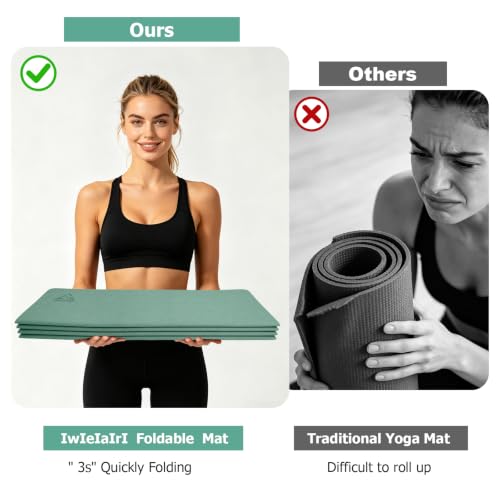IwIeIaIrI Foldable POE Non Slip Yoga Pilates Mat– 1/4" (6mm) Thick | Foldable Lightweight with Carry Strap, Portable for Home Workout, Pilates, Travel & Gym Mat - color: Green