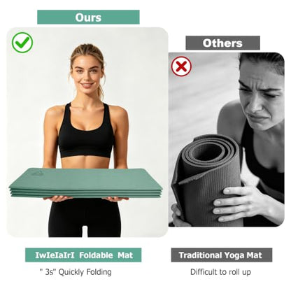 IwIeIaIrI Foldable POE Non Slip Yoga Pilates Mat– 1/4" (6mm) Thick | Foldable Lightweight with Carry Strap, Portable for Home Workout, Pilates, Travel & Gym Mat - color: Green