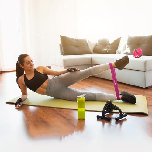 Fittest Pro by Limm Resistance Bands for Legs and Butt, Fabric Exercise Loop Bands Yoga, Pilates, Rehab, Fitness and Home Workout, Strength Bands for Booty - color: Latex Pink Set of 5