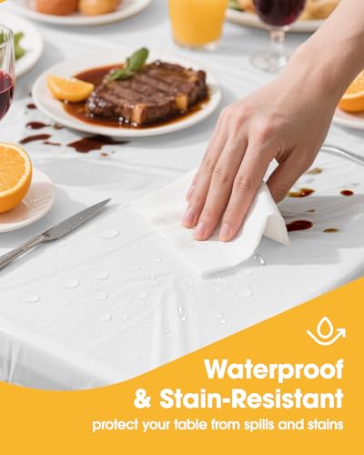 Niuara White Plastic Table Cloth - 4 Pack 54" × 108" Rectangle Disposable Tablecloths for 6FT Tables, Table Cover for Party, Holiday & Gathering Use | Rectangle, 6 ft Tables, Party Holiday Gathering - color: White, size: 54" x 108" - 4 Packs