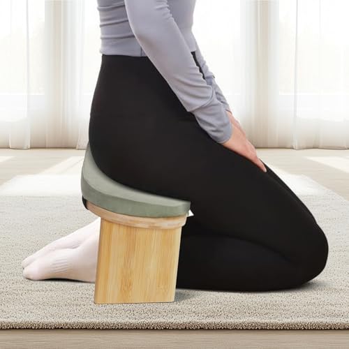 Meditation Bench, Foldable Mediation Stool, Portable Kneeling Meditation Bench with Carry Bag, Prayer Bench with Meditation Cushion, Kneeling Stool for Seiza & Yoga Practice (Green) - color: Green