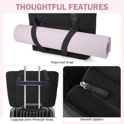 Axcone Women's Yoga Tote Bag with Luggage Sleeve & Mat Straps - Gym Work Bag for Office, Commute, Sports,Travel - color: Black