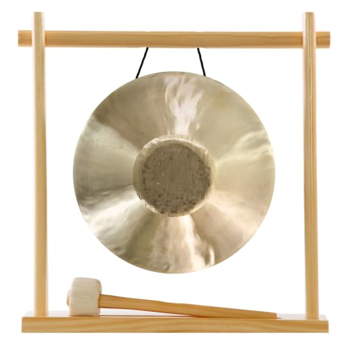 My Little Pagoda 8" to 10" Gong Stand - Includes Stand, Mallet, & Your Choice of Gong - Perfect for Desktop, Sound Healing & Meditation - Bronze Gong, Wooden Stand - size: 8" Golden Bao