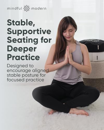 Mindful & Modern Large Meditation Cushion for Zafu Yoga - Meditation Pillow for Sitting on the Floor - Buckwheat Hull Filled Yoga Cushion with Removable, Washable 100% Cotton Cover and Carry Handle - color: Round - Black