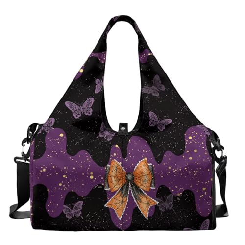 Yoga Gym Bag with Removable Adjustable Shoulder Strap, Shoe Compartment & Top Yoga Mat Holder 17.72x8.66x9.84in - color: Halloween Butterfly Bow Print