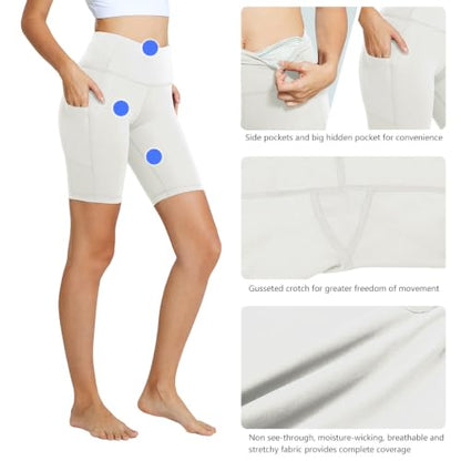 baleaf Women's High Waist Biker Shorts with 3 Pockets - color: White-classic, size: X-Small