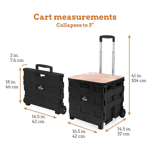 Inspired Living Collapsible Ultra-Slim Pack-N-Roll,2 Wheel Utility Cart w/Lid Used as Seat up to 250 Lbs, Telescopic Handle, Super Strong, for Home,Garden,Shopping,Office,School, Large, Pink Marble - color: Pink Marble Print, size: Large/ Lid