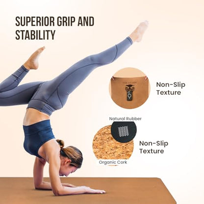 MHW - LIVE WELL Cork Yoga Exercise Mat | Natural Resists Sweat & Odors | Non-Slip TPE Yoga Mat | Extra Comfort for Hot Yoga, Pilates, and Workouts | 6mm Thick, Eco-Friendly