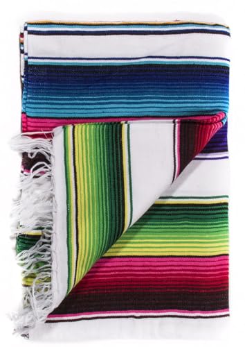 Del Mex Mexican Serape Blanket (Large, White) - color: White, size: Large