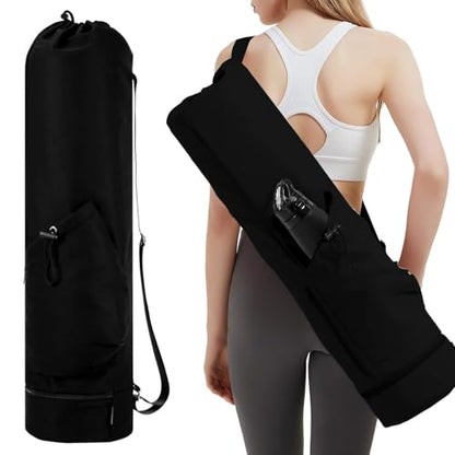 Yoga Mat Bag,Full Zip Cargo Yoga Mat Carrier Bag with Drawstring Water Bottle Pocket,Exercise Yogas Mats Carrier Holder for Women & Men - color: Black