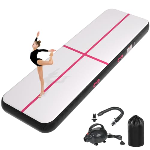 Inflatable Air Gymnastics Tumbling Mat 6ft 10ft 13ft 16ft 20ft | Air Tumble Track with Pump, Tumbling Gymnastic Mat for Kids Adults Home Training Cheerleading Yoga Outdoor Indoor Gym - color: Pink Black, size: 10ft*3.3ft*4in(3*1*0.1m)