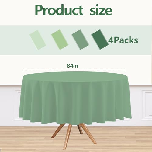 4 Pack Sage Green Round Plastic Tablecloths Disposable | 4 Green Colors Waterproof Table Cover for Dining Baby Shower Wedding Birthday Party Decorations,84 Inch - color: 4pcs-sage Green