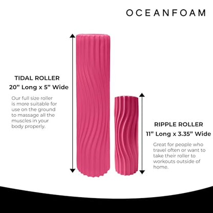 Oceanfoam Tidal Roller - Hot Pink - Muscle Massage Foam Roller for Back Pain & Stretching - Firm and Ergonomic Wide Wave Textured - Yoga, Athletics, & Wellness - Full Size, 20" x 5" - color: Hot Pink