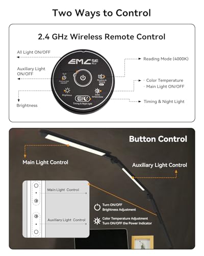 LED Desk Lamp with Clamp, Architect Desk Lamp with Remote, Flexible Swing Arm Desk Light with Dual LED Light, Stepless Dimming, 5 Color Mode & 4 Brightness for Sewing Painting Drafting Crafting - color: Dual Light