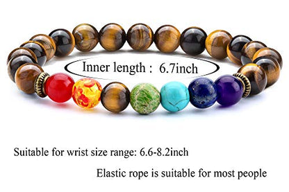 Men Women 8mm Lava Rock 7 Chakra Beads Chakra Bracelet - color: Tiger Eye