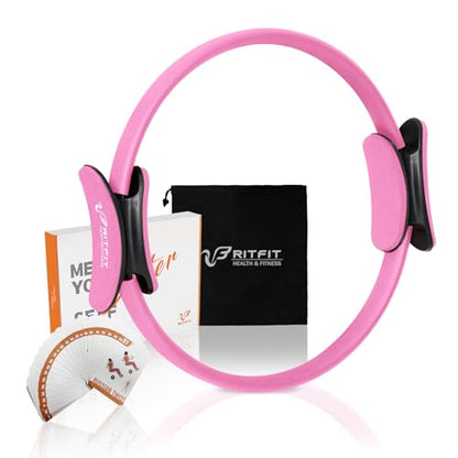 RitFit Pilates Ring 14 Inch Magic Fitness Circle for Inner Thigh Toning | Bonus Workout Guide & Storage Bag Included, Lightweight & Portable, Pilates Yoga Full Body Toning - style: Pink