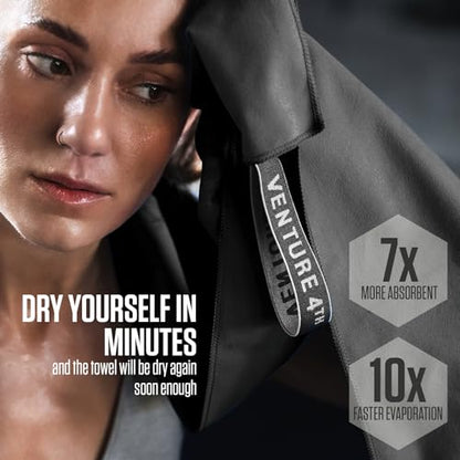 VENTURE 4TH Quick Dry Microfiber Towel for Camping & Gym - Black Medium - color: Black, size: 40.00" x 21.00"