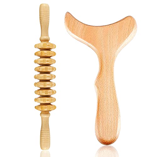 Wood Therapy Massage Tools Wooden Gua Sha Kits Maderoterapia Kit Body Sculpting Tools Wood Massager Roller for Relax Muscles (2) - style: Massage Roller+Neck massager