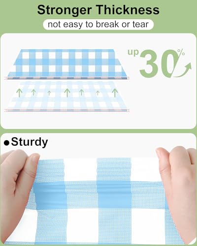 Smiry 8 Packs Gingham Disposable Table Cloth, 54 x 108 Inch Waterproof Plastic Tablecloth, Rectangle Baby Blue and White Checkered Table Covers for Picnic, Birthday, Party - color: Baby Blue and White, size: 54"x108" (Pack of 8)