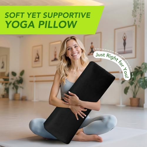 Wellsin Rectangular Yoga Bolster - Meditation Pillow with Washable Suede Cover, 27"X10" X5.5" - color: Black