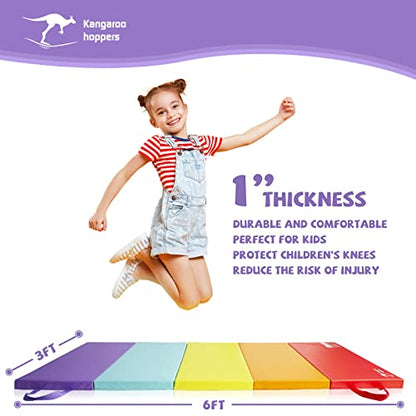 Kangaroo Hoppers Gymnastics Tumbling Mats Foldable Gym Tumble Mat for Kids - color: Rainbow, size: 3×6FT×1'' (Pack of 2)