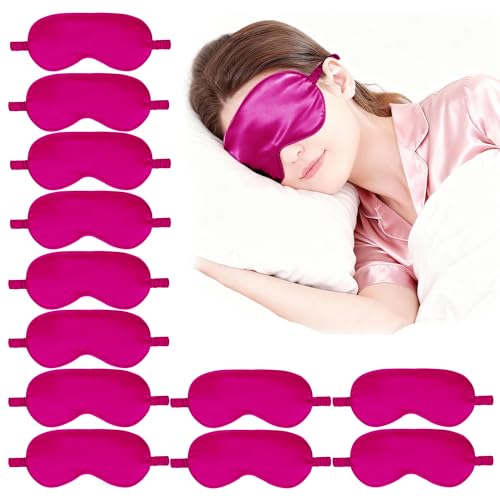 12PACK Silky Sleep Masks Satin Eye Mask Silk Eyes Cover for Sleeping Blackout Eyeshades Soft Blindfold Travel Nap Gifts - color: Hot Pink