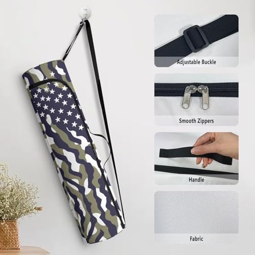 Yoga Mat Bag for Women & Men Full-Zip Yoga Mat Carrier Bag for Class Workout Park with Adjustable Strap - color: Camouflage American Flag