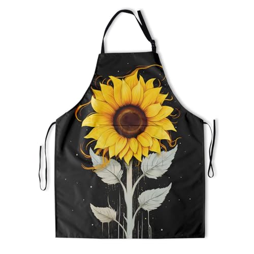 Artist Painting Apron with 2 Pockets Painters Art Aprons Gifts for Women Men - color: One Sunflower Art